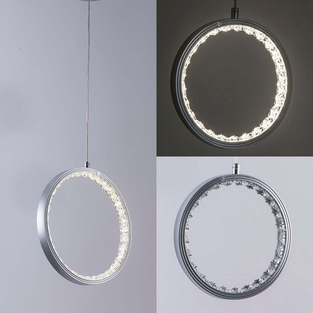 Nordic Circular Ring Crystal Pendant Light Modern Hanging Lamp Stairway Corridor Lustre Chandelier