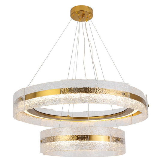 Modern Luxury Wave Clear Glass Led Pendant Light Gold Ring Chandelier Home Decor Living Room