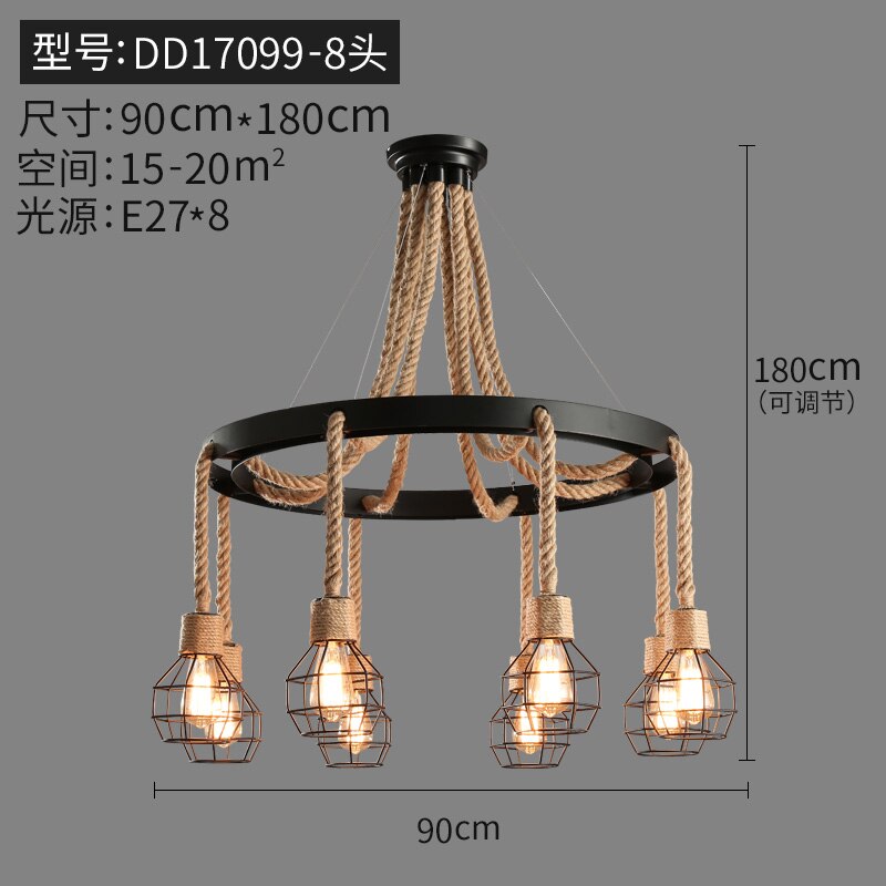 Vintage Retro Hemp Rope Industrial Pendant Light For Living Room Home Design Kitchen Fixtures