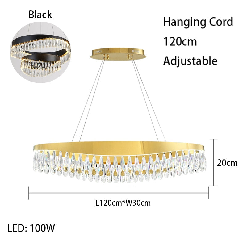 Artistic Curve Modern Suspension Chandeliers Black Luxury Crystal Hanging Lamps For Ceiling