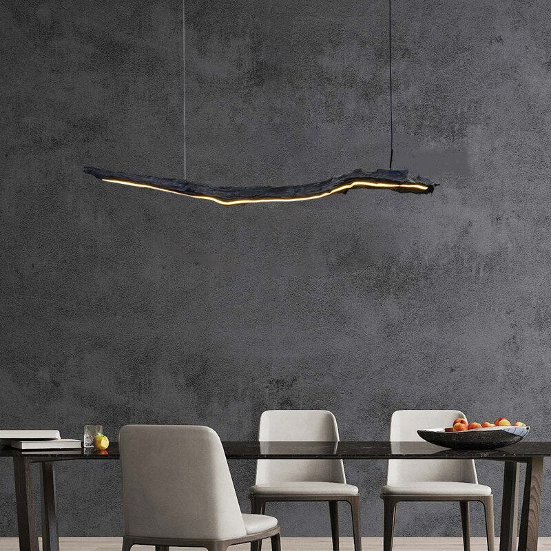 Nordic Personality Led Strip Chandelier - Black Wabi - Sabi Hanging Lamps For Restaurants Offices
