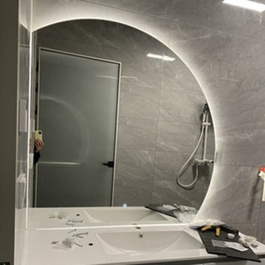 Smart Bathroom Mirror Irregular Makeup Semicircle Wall Hanging Led Lighted Bedroom Espejo Con Luz