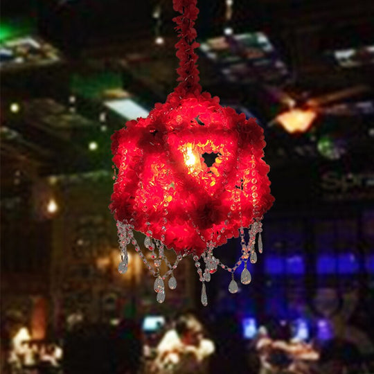 Pastoral Simulation Red Rose Plant Pendant Light Net Creative Bar Grill Hotel Box Dining Chandelier