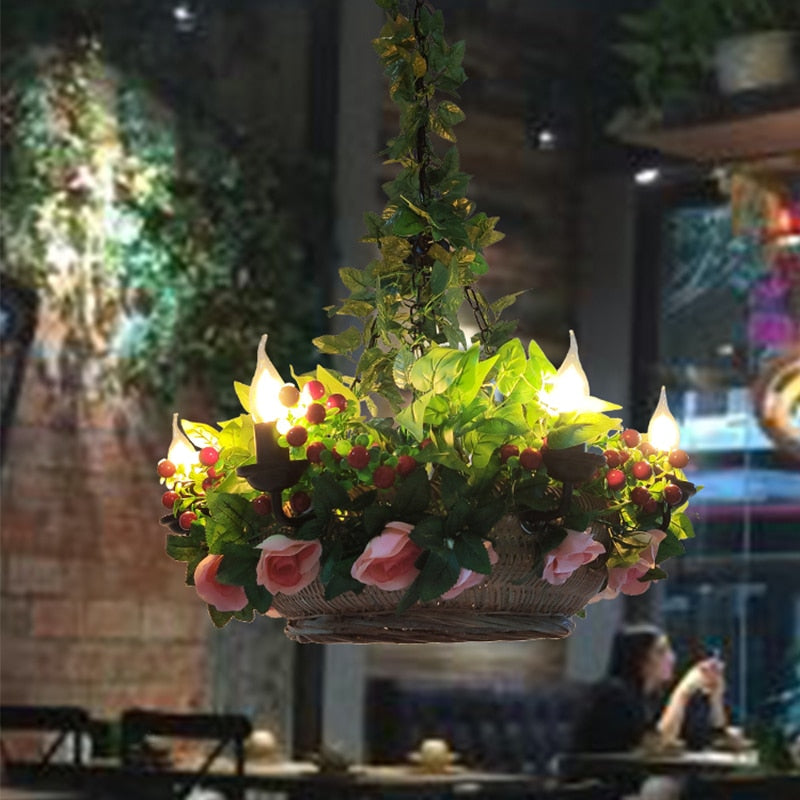 Small Fresh Simulation Flower Potted Plant Pendant Light Music Restaurant Bar Front Desk Shop