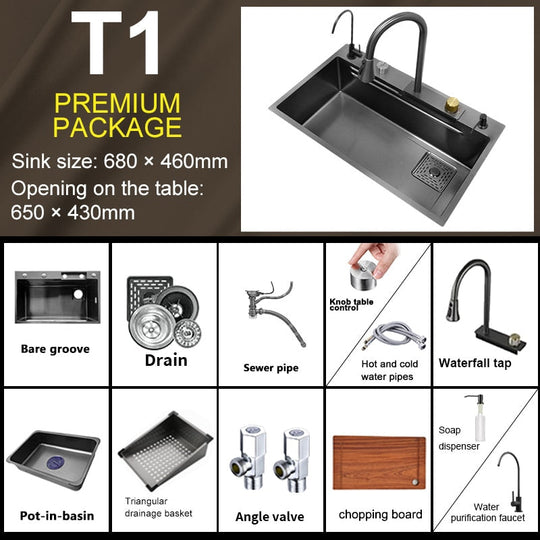 Waterfall Sink Stainless Steel Kitchen Large Single Slot Right Side Down Utensils For Kitchen For