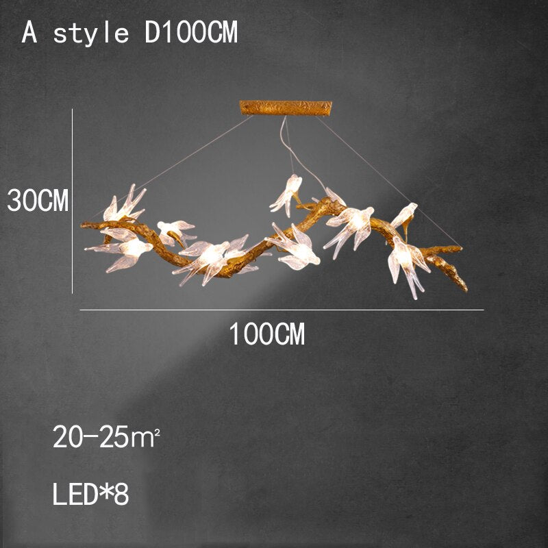 Branches Copper Chandelier Lustre Hanging Lamps For Ceiling Modern Suspension Bird Crystal