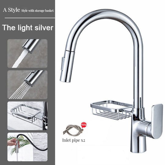 Brass Kitchen Faucets Pull Out Spout Mixer Taps Hot Cold Water Accessories Deck Mounted Stream