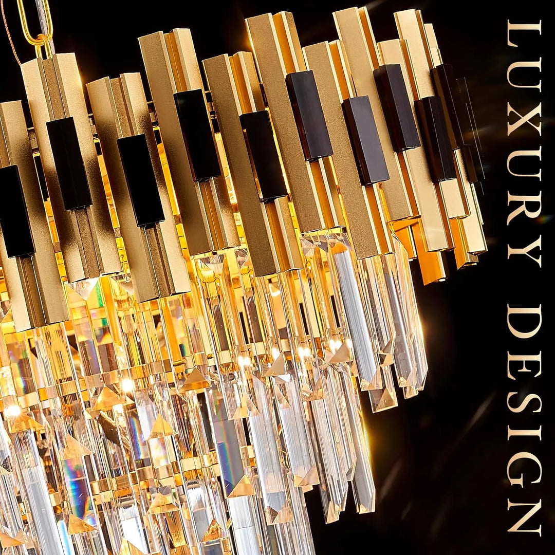 Crystal Chandeliers Black And Gold Large 20” Round Chandelier For Dining Room Luxury Ceiling