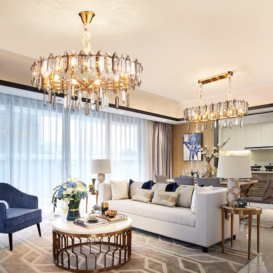 Modern Dimmable Led Chandeliers - Black Gray Crystal Lustres For Bedroom Decor &amp; Ceiling Home