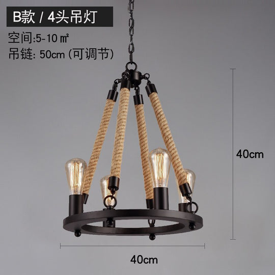 Vintage Retro Hemp Rope Industrial Pendant Light For Living Room Home Design Kitchen Fixtures