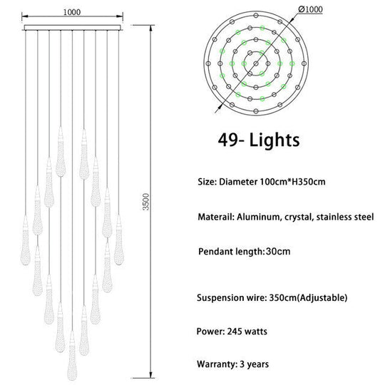 Modern Crystal Led Chandelier Lighting Hanglamp Drop Light Restaurant Bar Staircase Lamp Loft Art