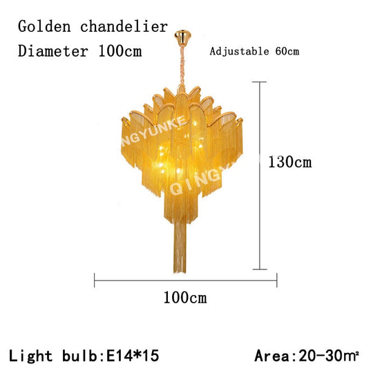 Aluminium Chain Chandelier Fringed Pendant Lamp Luxury Stair Silver Gold Ceiling Light For Home