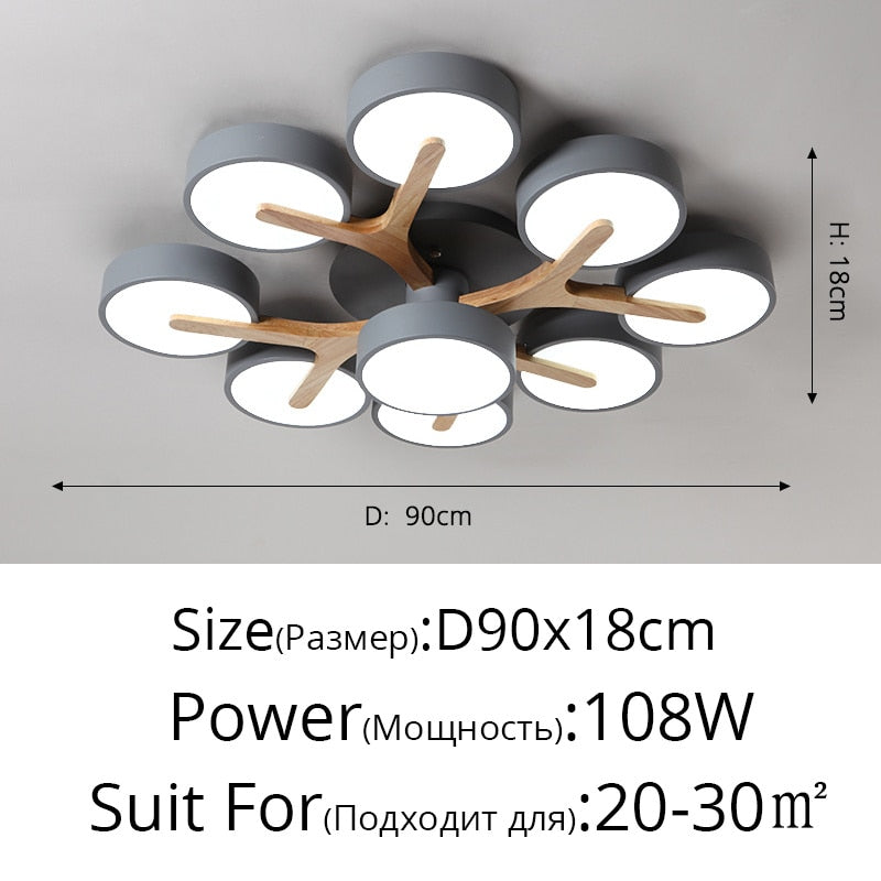 Nordic Style Decorative Wood Art Led Ceiling Light For Living Room A Gray 9 Heads 108W / Warm White