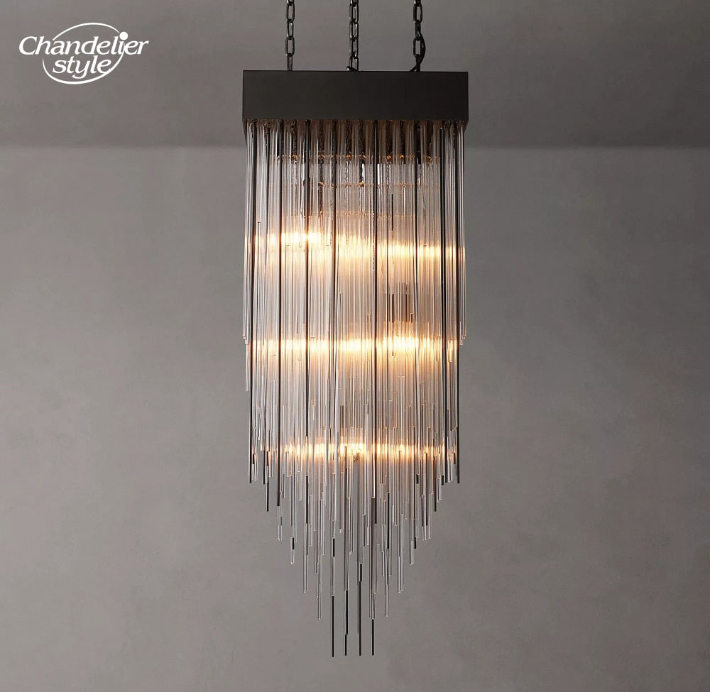 Cascada Square Chandeliers Modern Vintage Led Tassel Glass Brass Chrome Black Pendant Lights Living