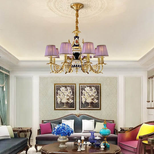 French Vintage Style Full Copper Chandelier Hand - Painted Ceramic Pattern Creative Villa Hotel