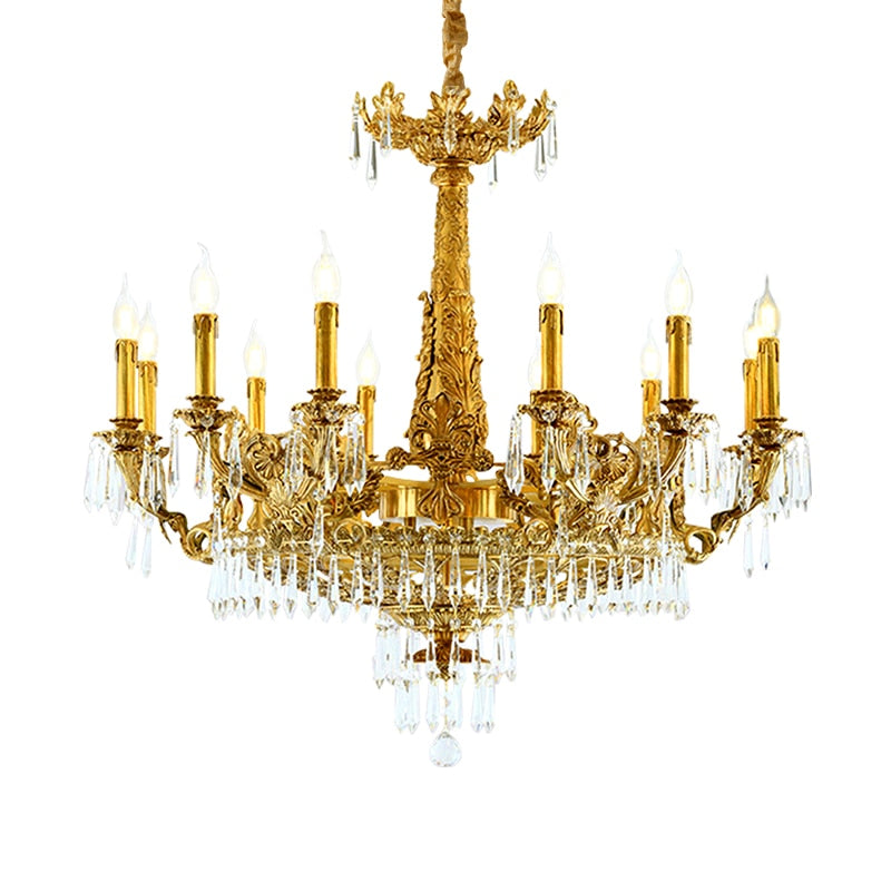 European Style Luxury Lighting Copper Crystal Chandelier Antique American Brass For Hall Chandelier