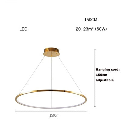 Art Deco Led Stainless Steel Golden Silver Ring Hanging Lamps Lustre Pendant Light Lighting