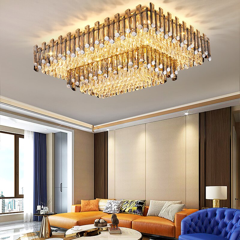 Modern Luxury Crystal Ceiling Chandelier For Living Dining Room New Design Kitchen Rectangular Led