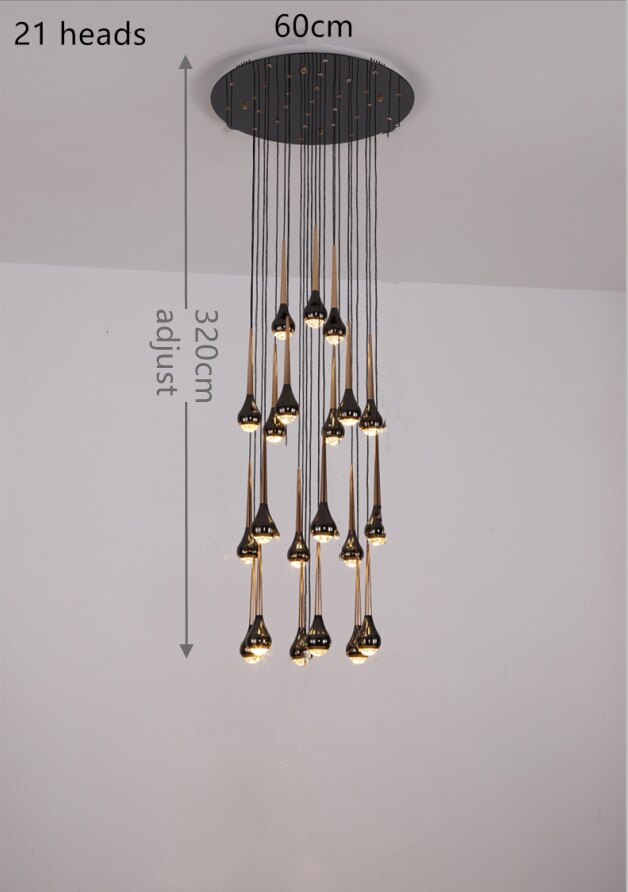 Black Staircase Led Pendant Ligh Modern Living Room Loft Hanging Lamp Villa Hotel Apartment Long