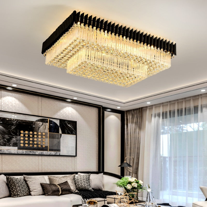 Luxury Rectangular Crystal Ceiling Lamp - Dazzling Large - Scale Lighting For Elite Living Rooms &amp;