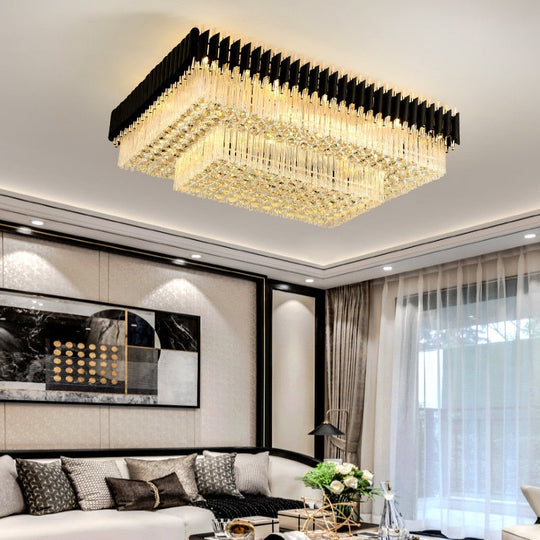 Luxury Rectangular Crystal Ceiling Lamp - Dazzling Large - Scale Lighting For Elite Living Rooms &amp;