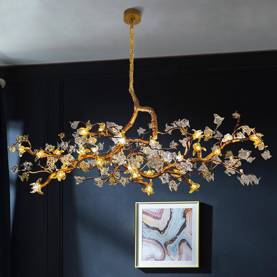 Gold Flower Chandelier - Luxury Copper Lamp With Art Glass Modern Led Lighting For Dining Living