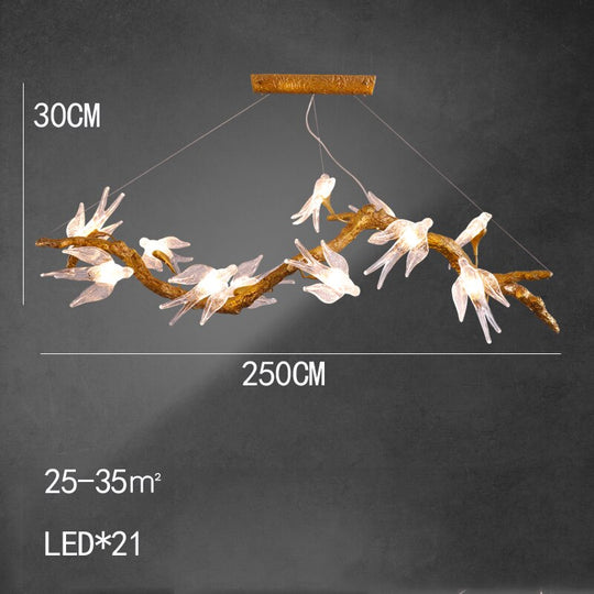 Branches Copper Chandelier Lustre Hanging Lamps For Ceiling Modern Suspension Bird Crystal