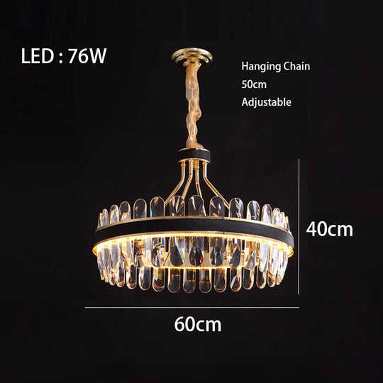 Crystal Dimmable Led Light Ceiling Chandeliers Black Leather Luxury Lustres Round Hanging Lamps