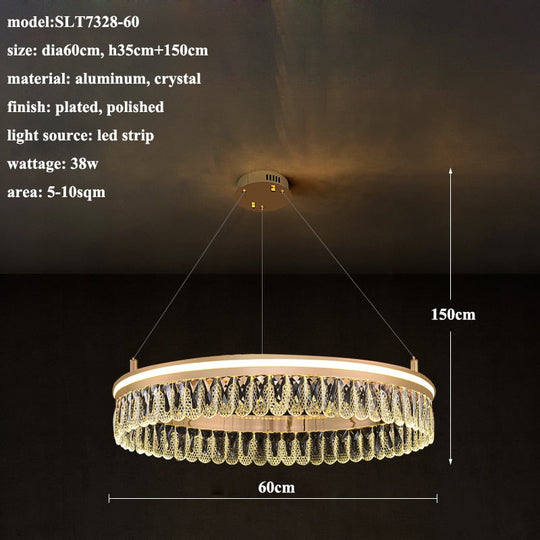 Modern Led K9 Crystal Chandelier 3 / 4 Ring Living Dining Room Hanging Light Circle Pendant Lamp