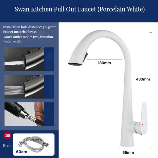 Brass Kitchen Faucets Pull Out Spout Mixer Taps Hot Cold Water Accessories Deck Mounted Stream