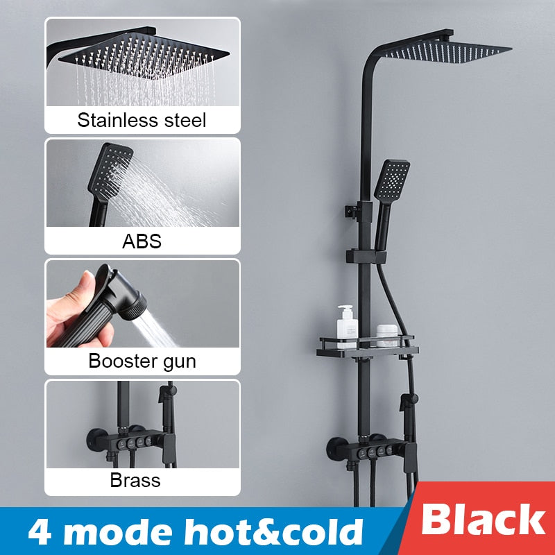 Bathroom Shower Set Black Gold Rain Faucet Thermostatic Digital Display Mixer Taps Copper Systems