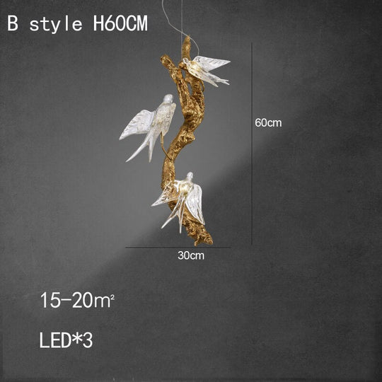 Branches Copper Chandelier Lustre Hanging Lamps For Ceiling Modern Suspension Bird Crystal