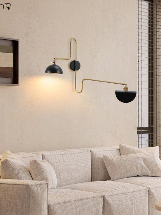 Designer Industrial Long Pole Wall Lamp With Switch Gold/Black Swing Arm Led Sconces Sofa