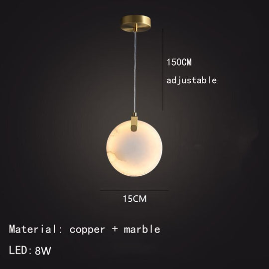 Real Round Marble Led Pendant Lights Copper High Quality Dining Room Kitchen Bedside Hanging Lamp