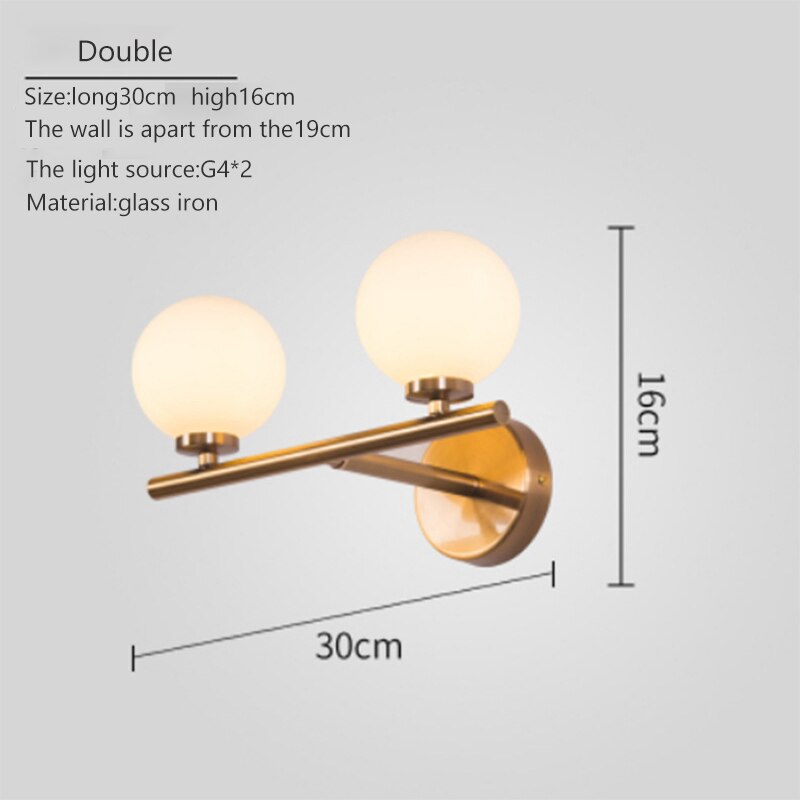 Nordic Gold Wall Lamp Glass Orb Shade Bathroom Bedside Bedroom Hotel Aisle Hallway Lighting Led