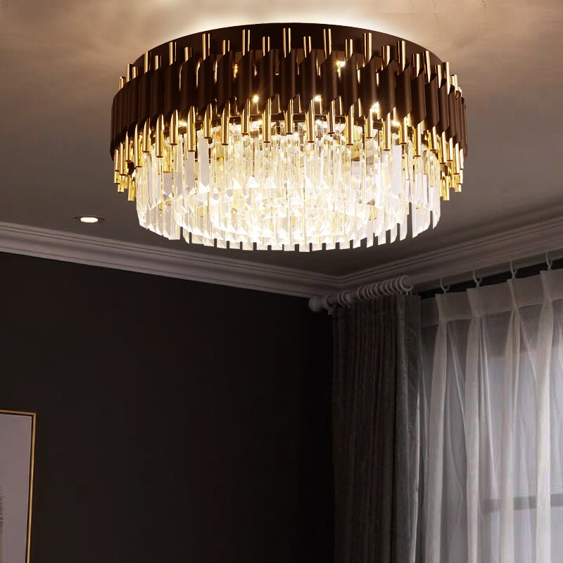 Modern Luxury Black + Gold Chandelier Lighting Large Round Crystal Lamps Living Room Bedroom Led
