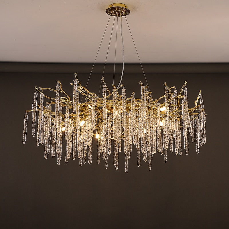 Modern Crystal Chandelier Manufacturer Golden Branch Indoor Luxury Hotel Restaurant Ceiling Hanging