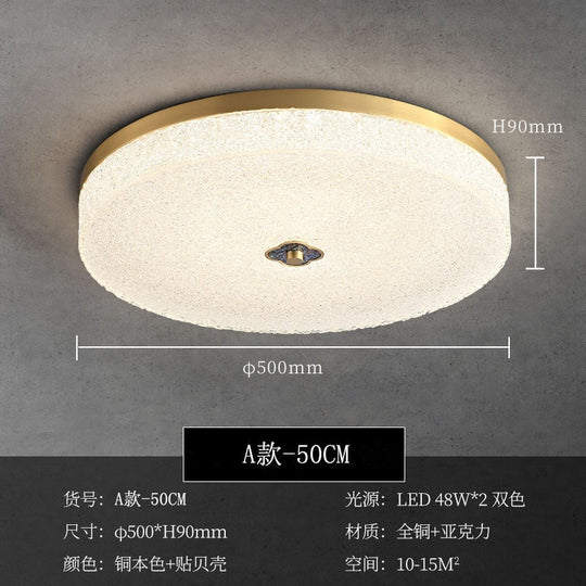 New Round Ceiling Lamp Led Light Luxury All - Copper Lamps For Living Room Restaurant Aisle Sun