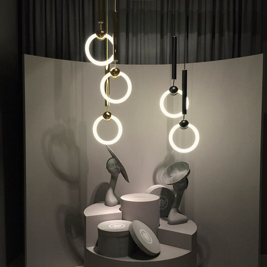 Post - Modern Creative Lustre Gold Circle Ring Pendant Lights Restaurant Art Decor Sofa Living Room