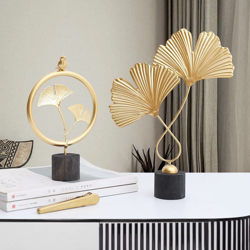 Nordic Creative Golden Ginkgo Leaf Ornaments - Modern Crafts For Living Room Decor And Home