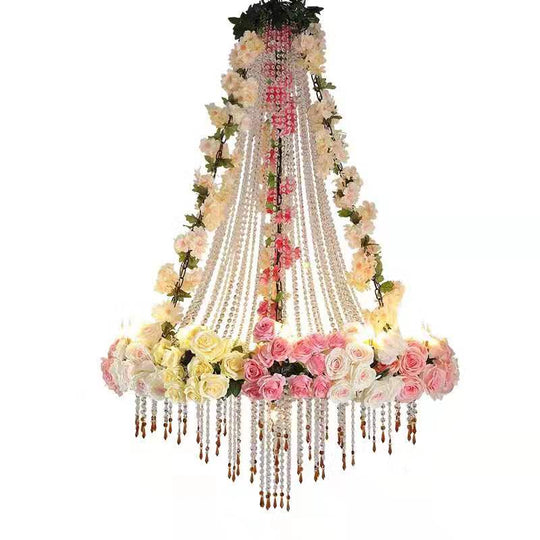 Simulation Rose Crystal Chain Tassel Pendant Light Theme Hollow Restaurant Wine Market Romantic