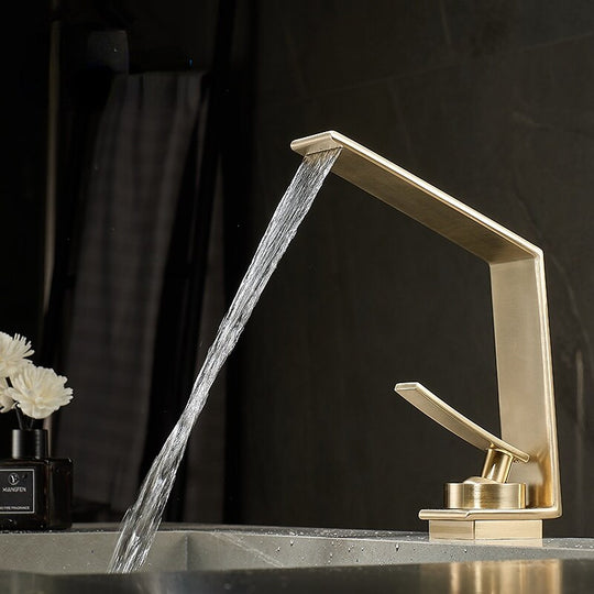 Brushed Gold Bathroom Faucet Basin Grey Water Waterfall Sink Tap Faucets