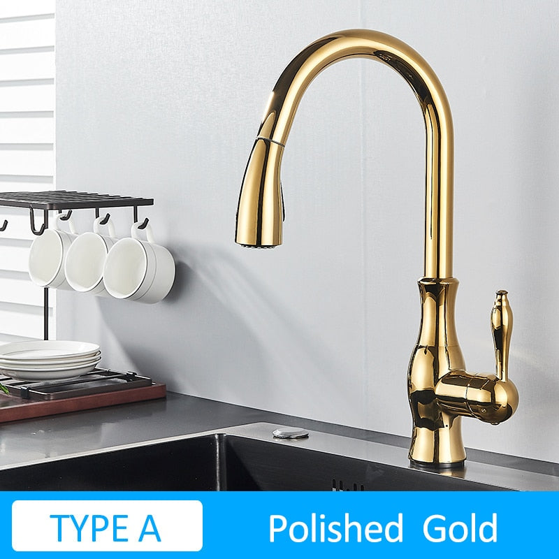 Black Kitchen Faucets Pull Out Sink Mixer Tap Single Lever Water Crane For 360 Rotation Type A -