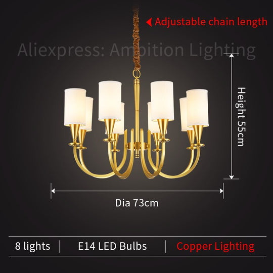 Refined Copper Elegance: Classic American Country - Style Chandelier For Living Spaces 8 Heads /