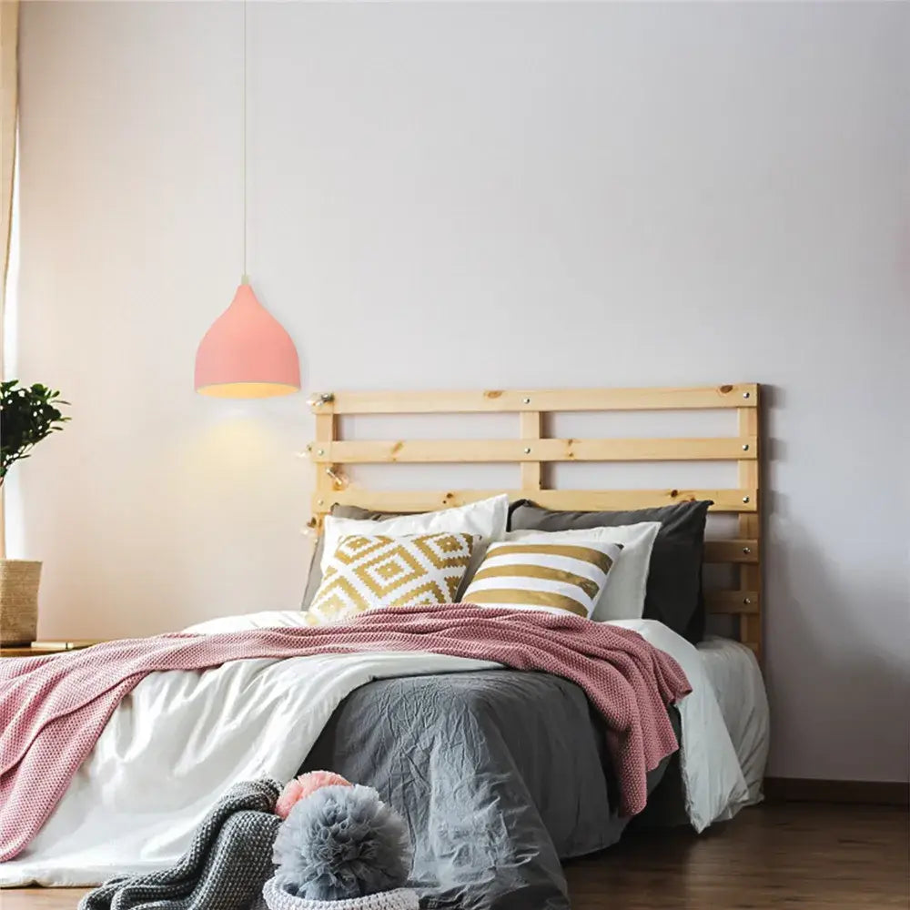 Nordic Modern E27 Wood Pendant Light Pink Lamp Shade For Living Room Bar Dining Table Bedside