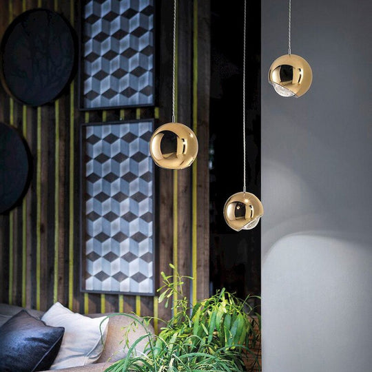 Rotatable Bedside Led Pendant Lights: Modern Gold Chrome Metal Lighting For Bar Restaurant And