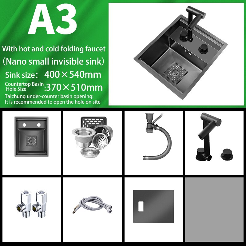 Bar Sink Single Bowl Hidden Black Kitchen Undermount Stainless Steel Square Small Size Sinks Or