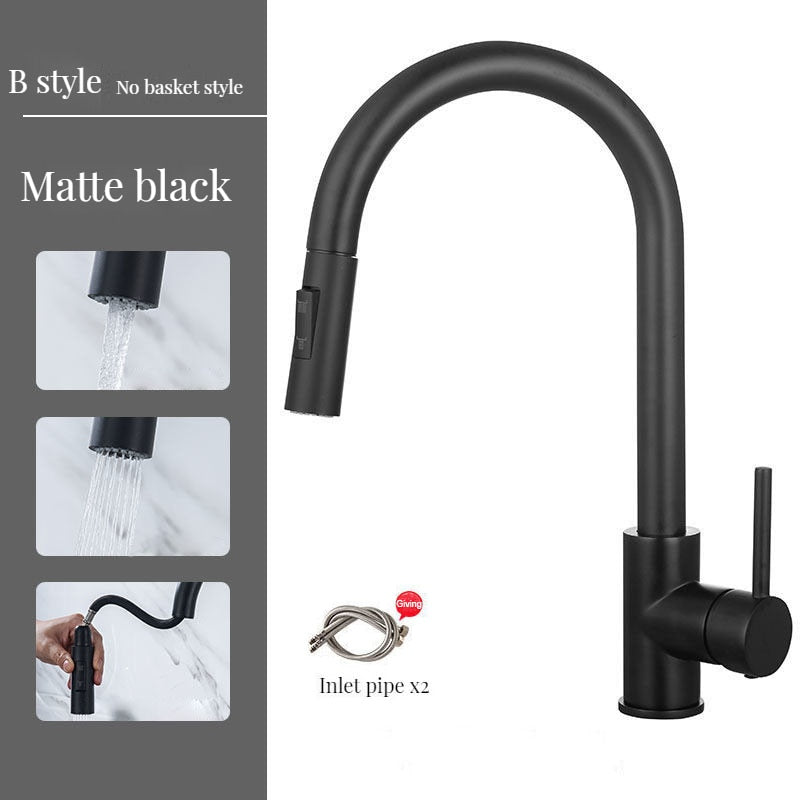 Brass Kitchen Faucets Pull Out Spout Mixer Taps Hot Cold Water Accessories Deck Mounted Stream