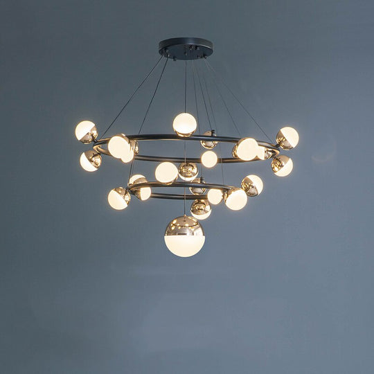 Gold Balls Indoor Led Chandelier - Art Deco Round Lighting Fixtures With Acrylic Ball Accents