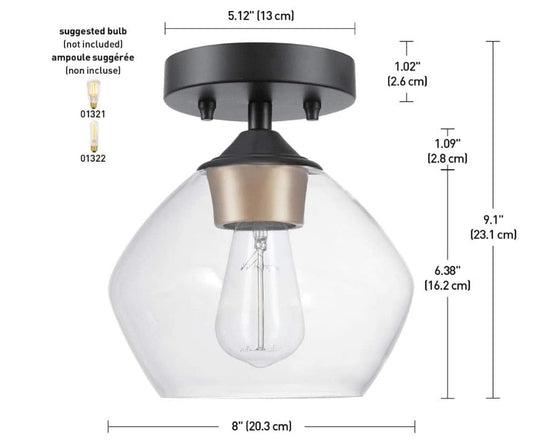 American Transparent Glass Ceiling Lamp Black Metal Living Room Lights Bedroom Cafe Bar Corridor